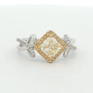 Kite-Set Fancy Yellow Diamond Halo Ring in White Gold