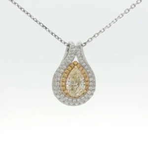 Pear-Shaped Fancy Yellow Diamond Double Halo Pendant Necklace