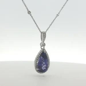 Pear-Shaped Tanzanite Halo Pendant Necklace in White Gold