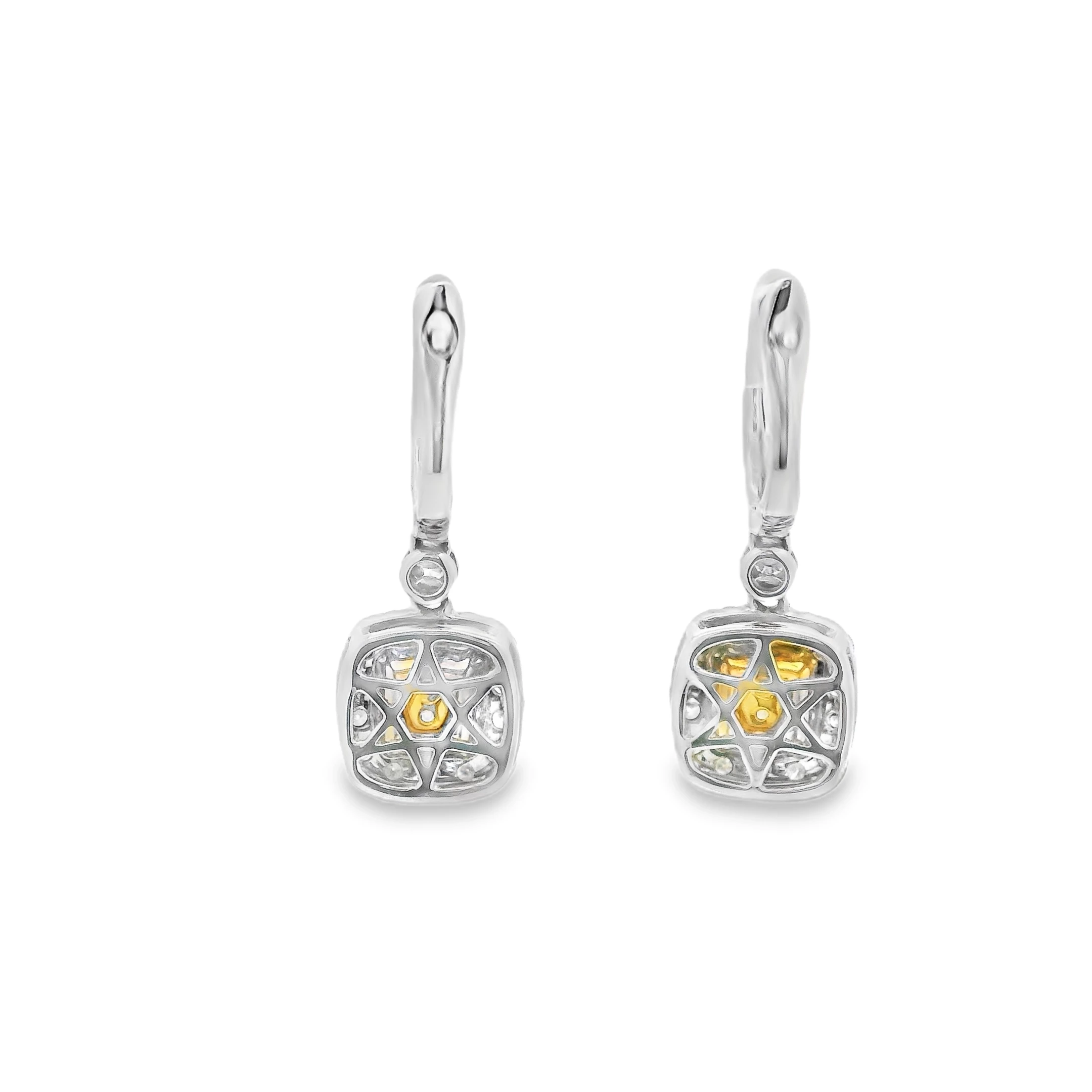 White Gold Dangle Earrings with Cushion-Cut Fancy Yellow Diamonds