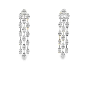 White Gold Dangle Earrings with Oval Cut Diamonds