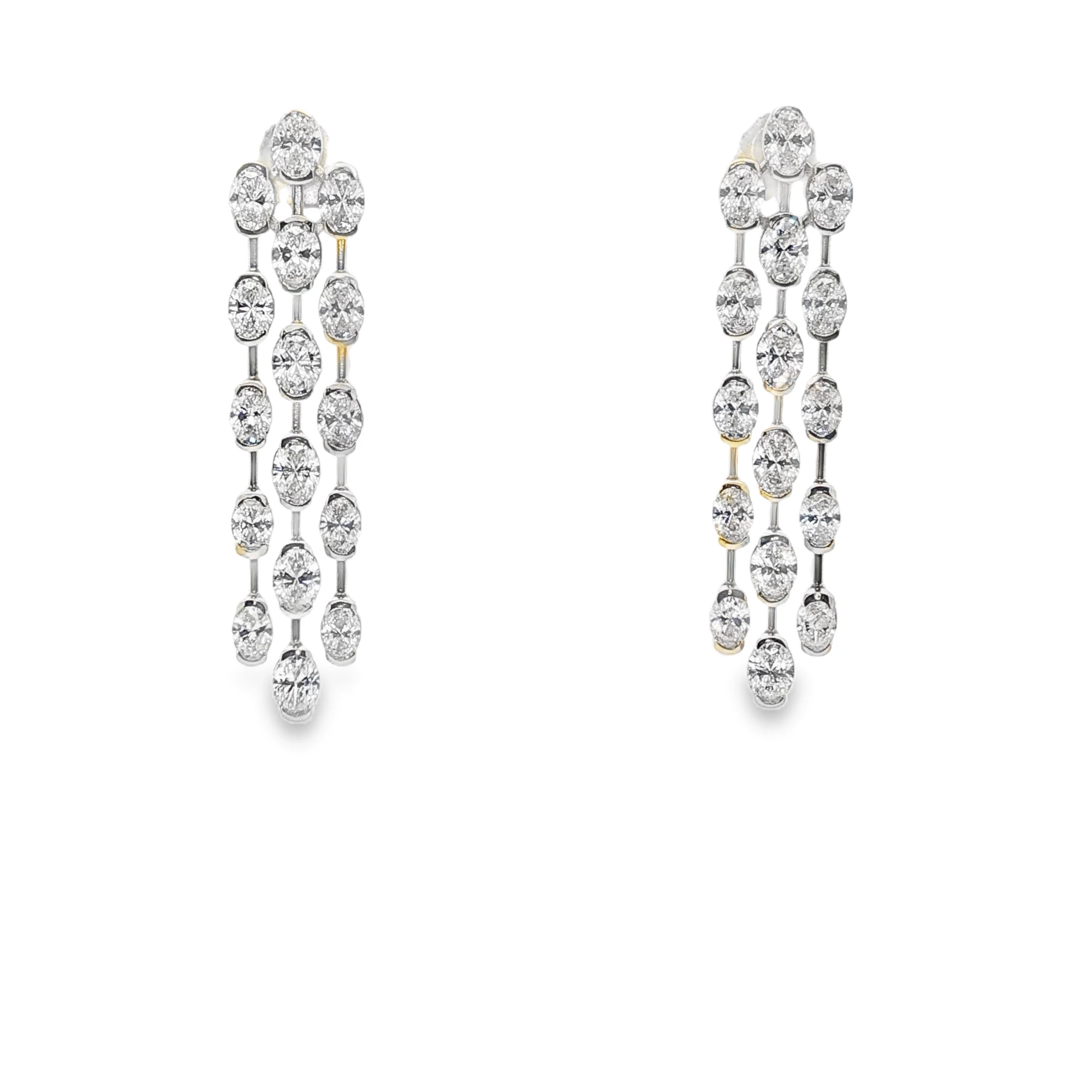 White Gold Dangle Earrings with Oval Cut Diamonds