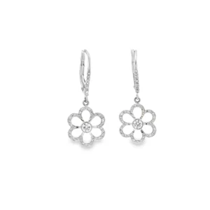 White Gold Dangle Earrings with Round Brilliant Diamonds