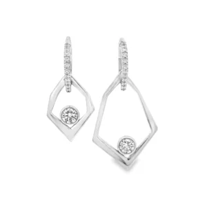 White Gold Dangle Earrings with Round Cut Diamonds