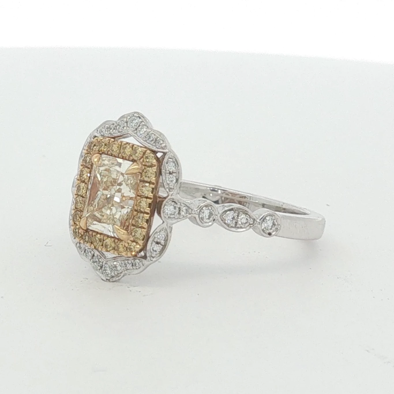 White Gold Fancy Yellow Diamond Scalloped Halo Engagement Ring