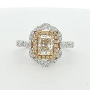 White Gold Fancy Yellow Diamond Scalloped Halo Engagement Ring