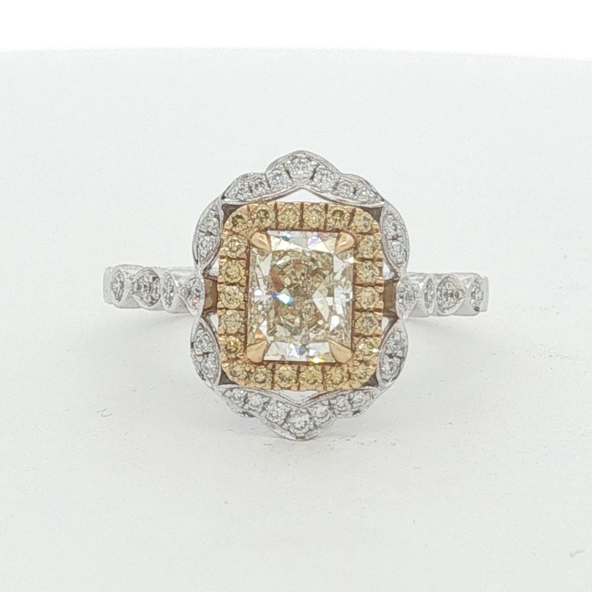 White Gold Fancy Yellow Diamond Scalloped Halo Engagement Ring