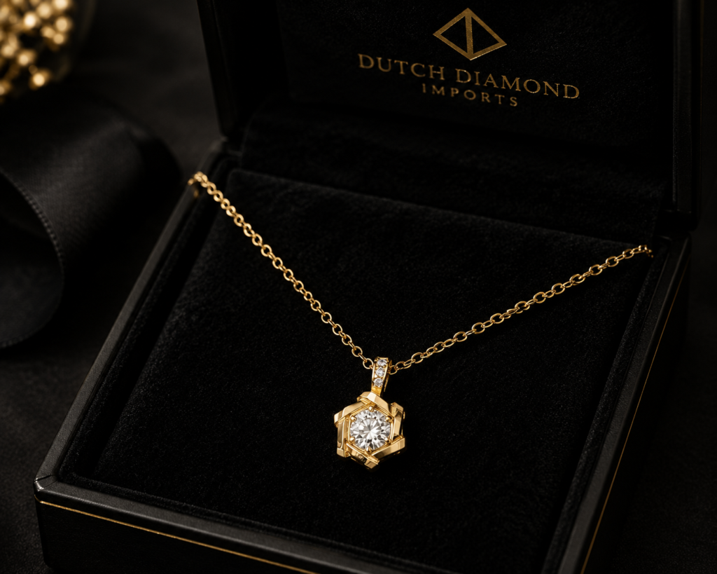 Yellow Gold Diamond Solitaire Pendant Necklace.