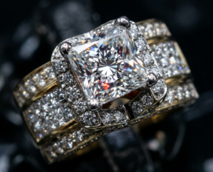 Diamond statement ring with cushion-cut center stone